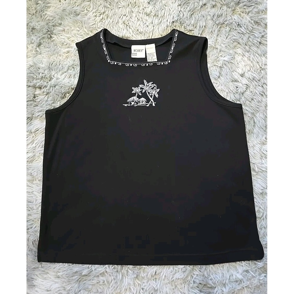 Koret Women's Black Sleeveless Top Size M Beaded Embroidered Boho Resort EUC